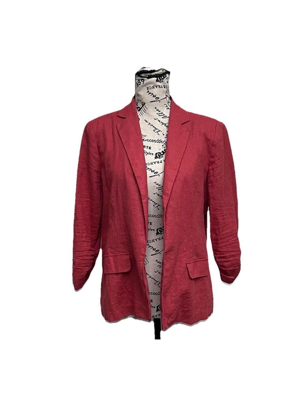New York & Company Pink Linen Blazer Medium Vintage Y2K Open Front Jacket - Picture 2 of 10